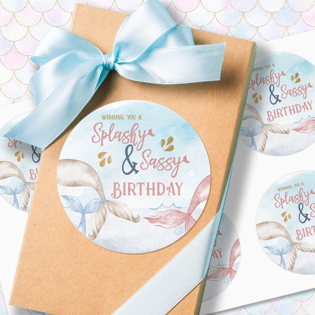 Sticker Rond Mermaid Tails Splashy and Sassy Birthday (Créateur téléchargé)