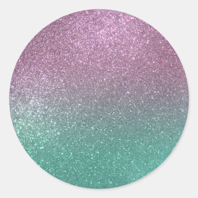 Sticker Rond Mermaid vert rose Parties scintillant étincelante  (Devant)
