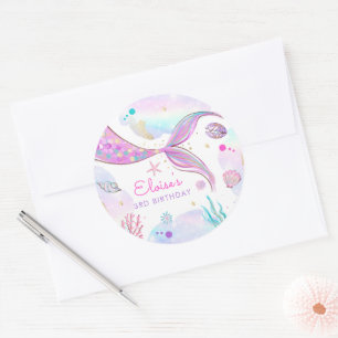 Sticker Rond Mermaid Whimsical Sous La Fête D'Anniversaire De L