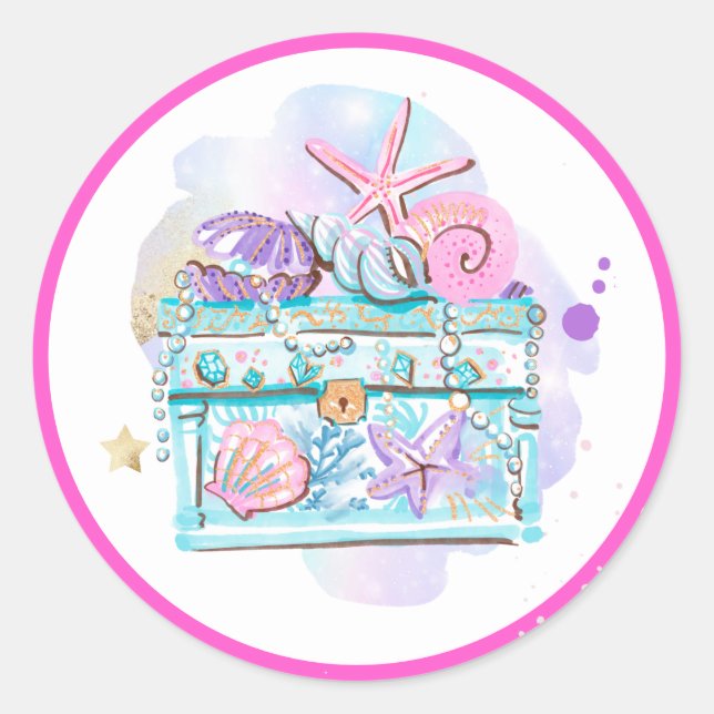 Sticker Rond Mermaid Whimsical Sous La Fête D'Anniversaire De L (Devant)