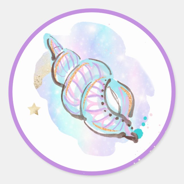 Sticker Rond Mermaid Whimsical Sous La Fête D'Anniversaire De L (Devant)