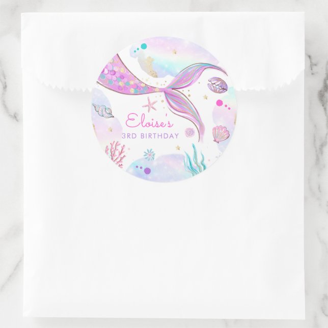 Sticker Rond Mermaid Whimsical Sous La Fête D'Anniversaire De L (Sac)