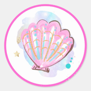Sticker Rond Mermaid Whimsical Sous La Fête D'Anniversaire De L
