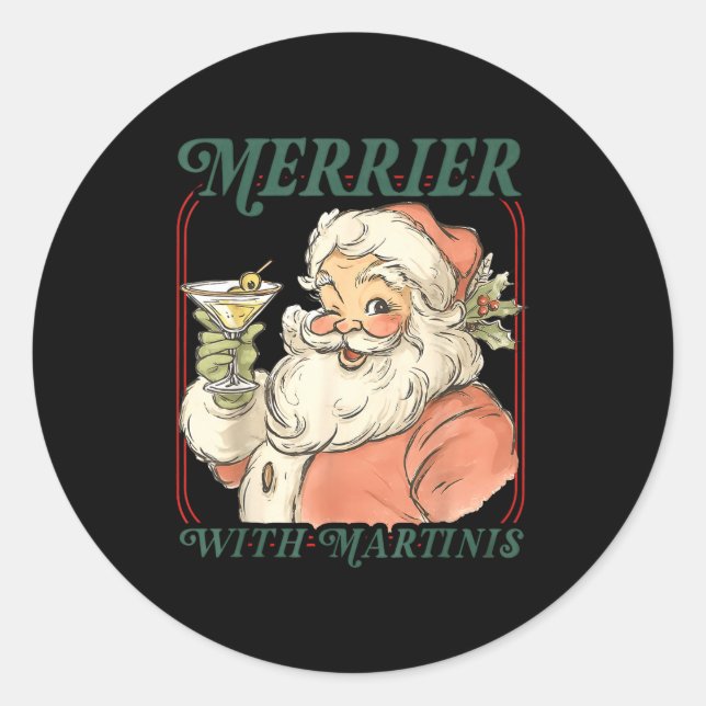 Sticker Rond Merrier With A Martini Santa Christmas Tail  (Devant)