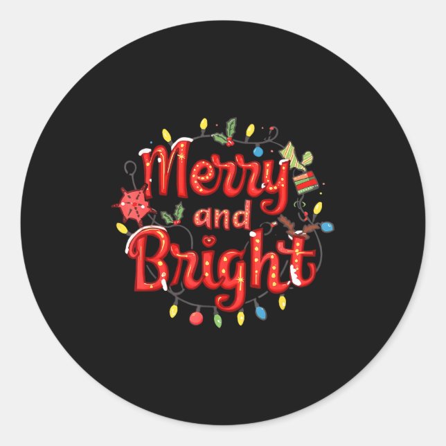 Sticker Rond Merry And Bright Moody And Uptight Christmas Coupl (Devant)
