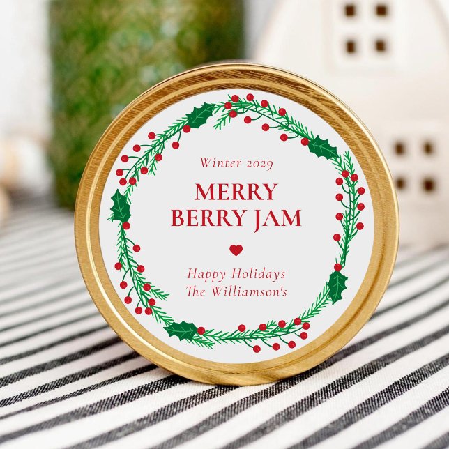 Sticker Rond Merry Berry Custom Holiday Jam Label (Créateur téléchargé)