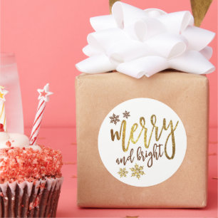 Sticker Rond Merry & Bright, Gold White,