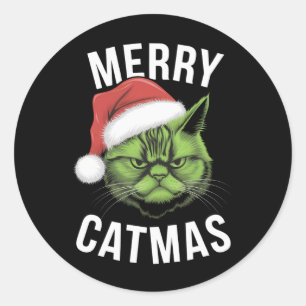 Sticker Rond Merry Catmas Funny Amoureux de les chats Noël