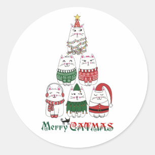 Sticker Rond Merry Catmas Funny Christmas Kitten