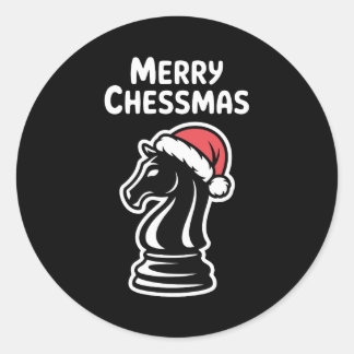 Sticker Rond Merry Chessmas Christmas Chess Xmas Santa Hat