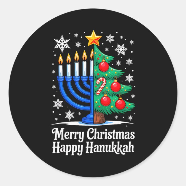 Sticker Rond Merry Chrismukkah Happy Christmas Hanukkah Matchin (Devant)
