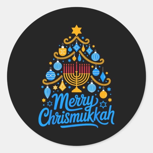 Sticker Rond Merry Chrismukkah Holiday Hanukkah Family Matching (Devant)
