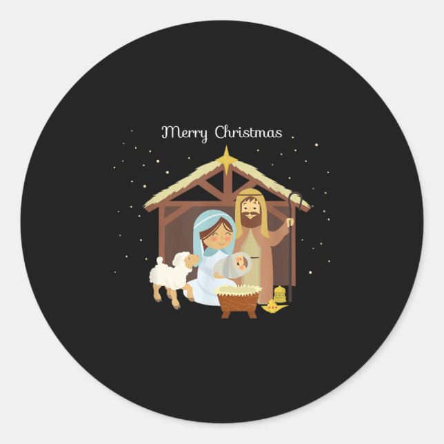 Sticker Rond Merry Christmas &amp; Nativity Scene Christian Fai (Devant)