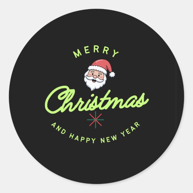 Sticker Rond Merry Christmas and Happy New Year (Devant)