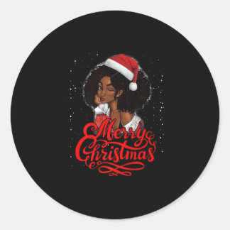 Sticker Rond Merry Christmas Black Woman Santa Hat Funny Xmas P