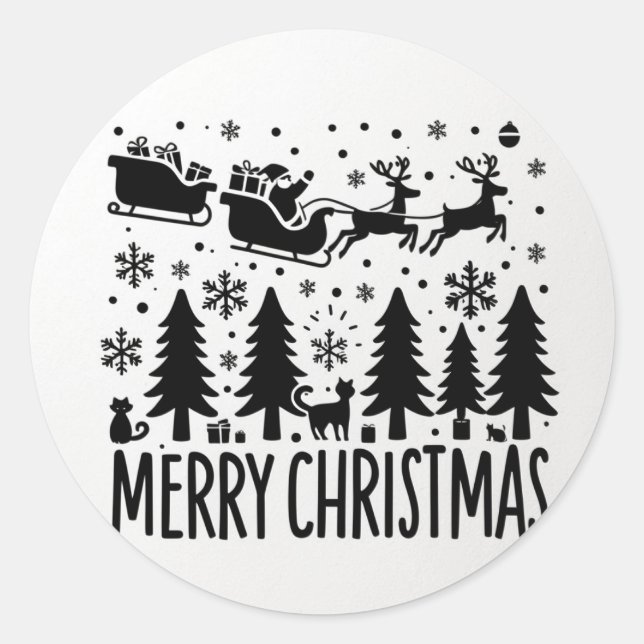Sticker Rond MERRY CHRISTMAS clip art noir (Devant)