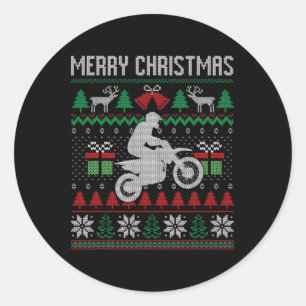 Sticker Rond Merry Christmas Dirt Bike Père Noël Funny Family M