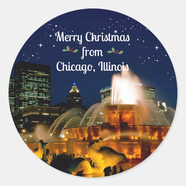 Sticker Rond Merry Christmas from Chicago, Illinois (Devant)