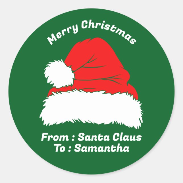 Sticker Rond Merry Christmas From Santa Claus Green Gift (Devant)