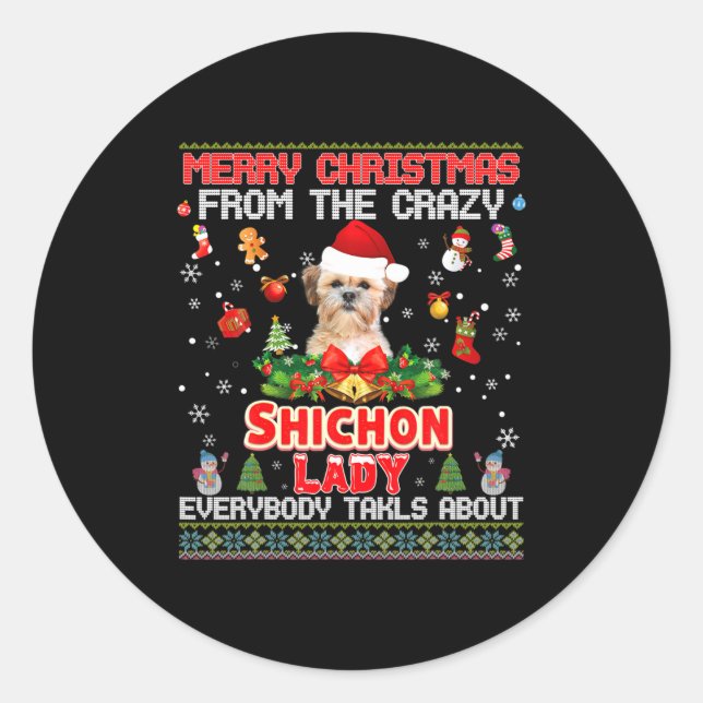 Sticker Rond Merry Christmas From The Shichon Dog Lady Everybod (Devant)
