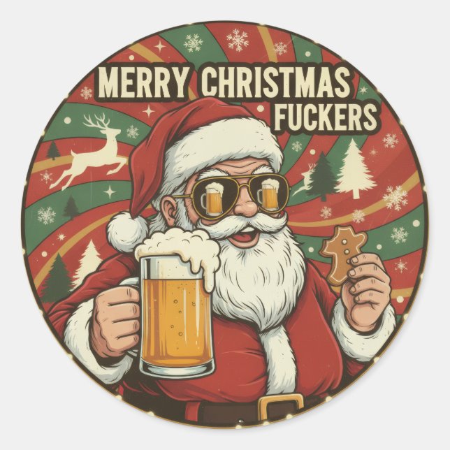 Sticker Rond  Merry Christmas Fuckers Santa  Funny Xmas (Devant)