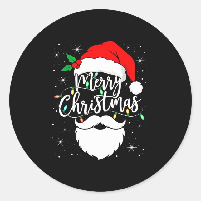 Sticker Rond Merry Christmas Funny Santa Claus Hat And Beard Xm (Devant)