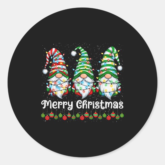 Sticker Rond Merry Christmas Gnomes Light Family Gnome Xmas Mat (Devant)
