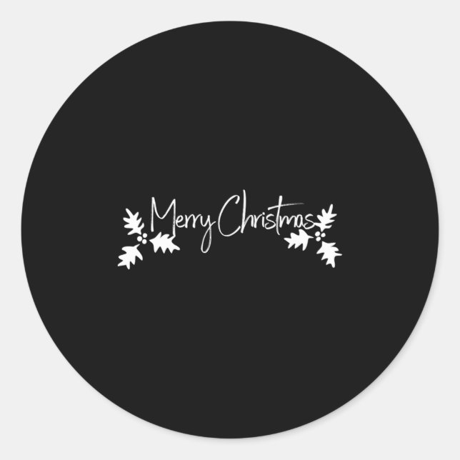 Sticker Rond Merry Christmas Handwriting Script With Holly  (Devant)