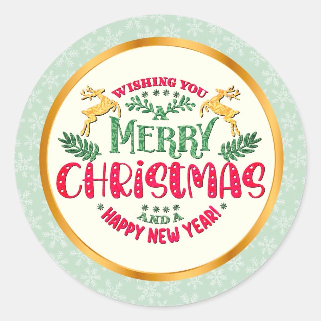 Sticker Rond Merry Christmas & Happy New Year Festive Holiday (Devant)