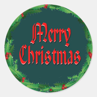 Sticker Rond MERRY CHRISTMAS & HOLLY par SHARON SHARPE