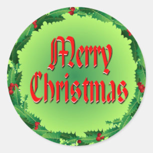 Sticker Rond MERRY CHRISTMAS & HOLLY par SHARON SHARPE