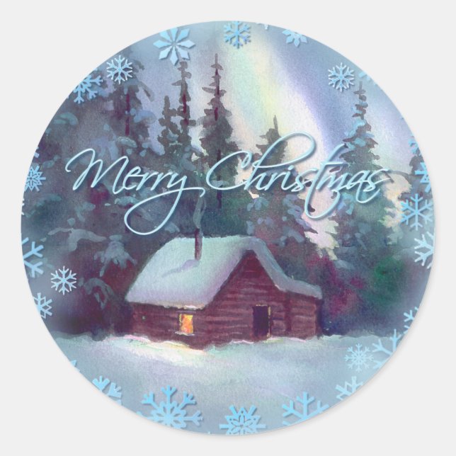 Sticker Rond MERRY CHRISTMAS JOURNAL CABINE par SHARON SHARPE (Devant)