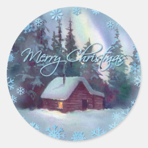 Sticker Rond MERRY CHRISTMAS JOURNAL CABINE par SHARON SHARPE