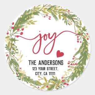 Sticker Rond Merry Christmas Joy Holy Wreath Rustic