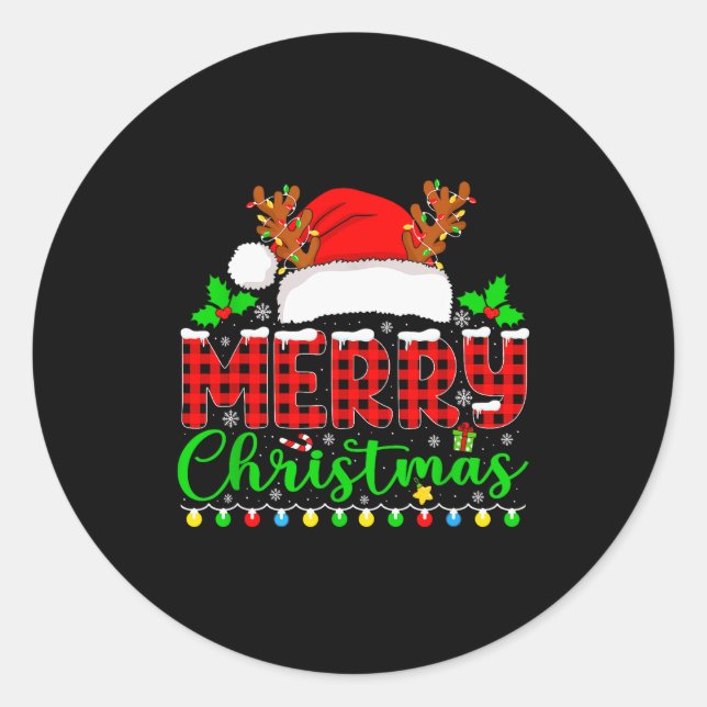 Sticker Rond Merry Christmas Lights Funny Xmas Pjs Men Women Fa (Devant)
