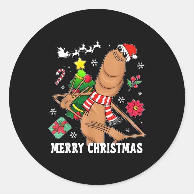 Sticker Rond Merry Christmas Marcus The Worm Funny Unhinged Mem (Devant)