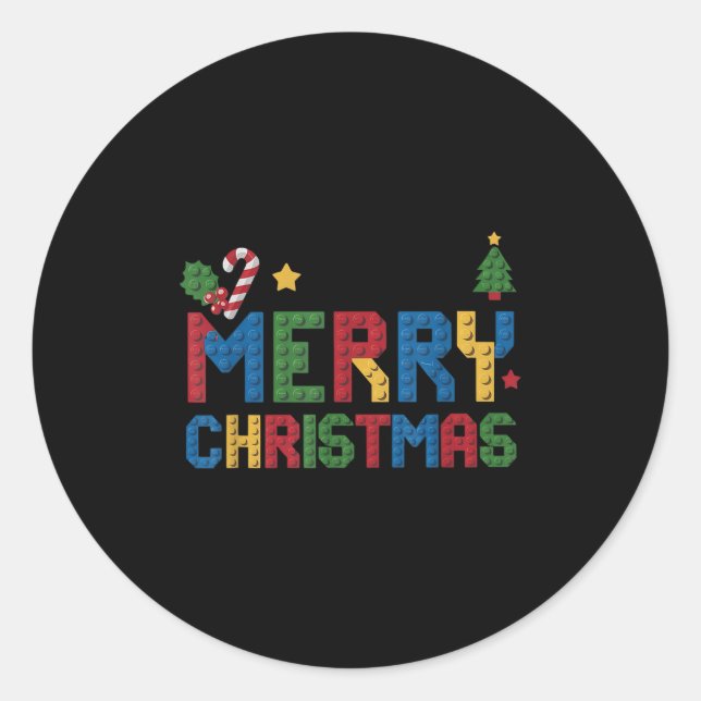 Sticker Rond Merry Christmas Master Builder Kids Building Block (Devant)