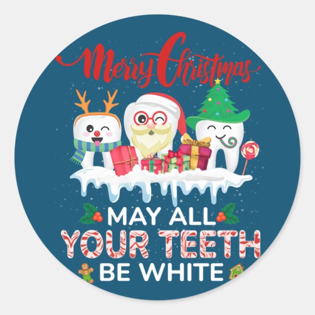 Sticker Rond Merry Christmas May All Your Teeth Be White Dental (Devant)