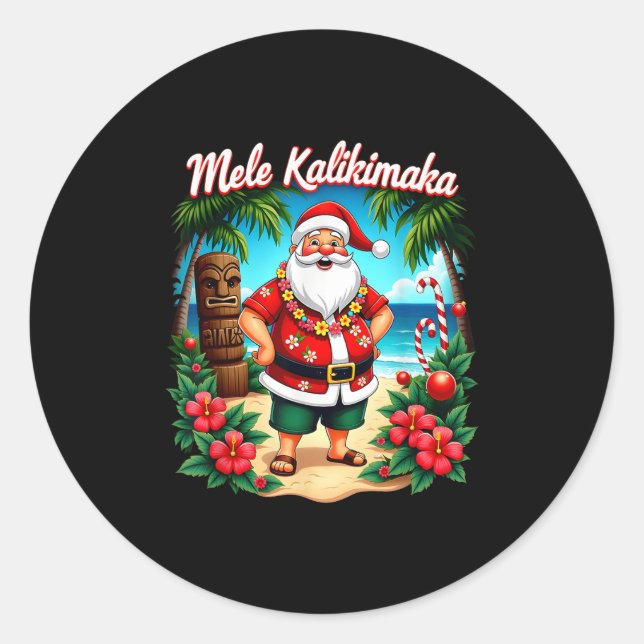 Sticker Rond Merry Christmas Mele Kalikimaka Trocal Hawaiian Sa (Devant)
