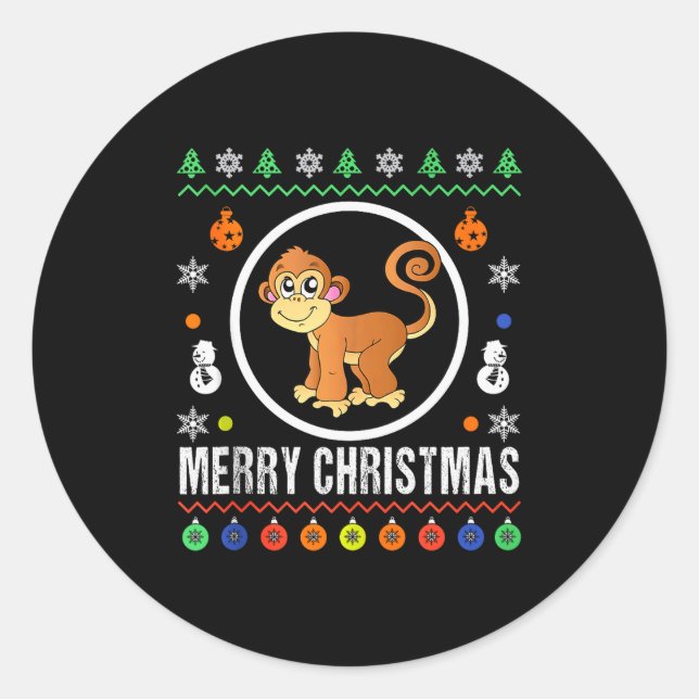 Sticker Rond Merry Christmas Monkey Ugly Sweater Xmas Knit Tank (Devant)