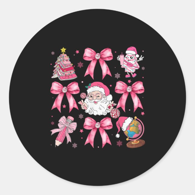 Sticker Rond Merry Christmas Nk Santa Coquette Bow Teacher Girl (Devant)