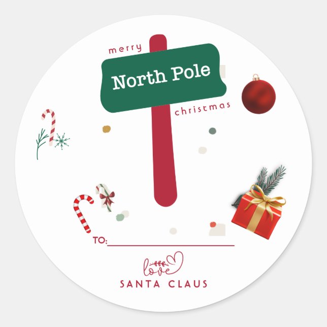 Sticker Rond Merry Christmas North Pole Santa Claus  (Devant)