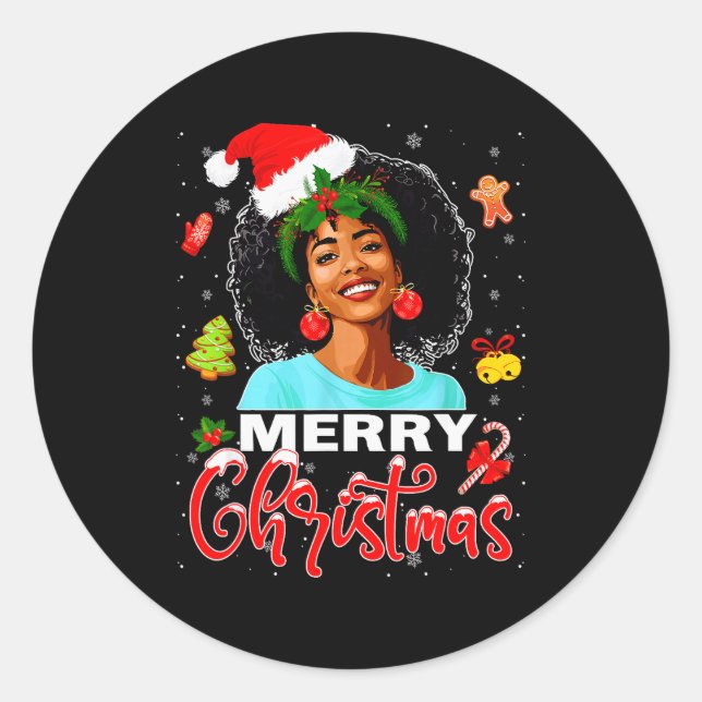 Sticker Rond Merry Christmas Pajamas Afro Girls Women &amp; San (Devant)