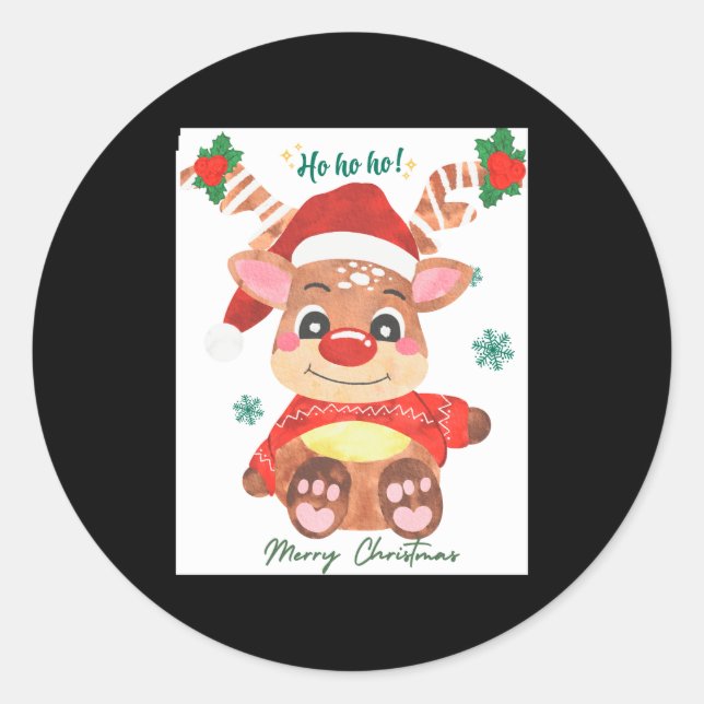 Sticker Rond Merry Christmas Reindeer Festive Fun Toddler  (Devant)