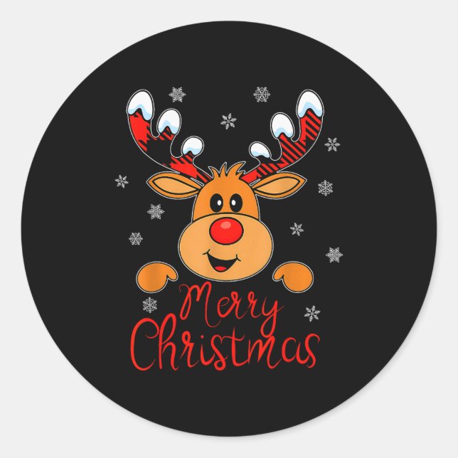 Sticker Rond Merry Christmas Reindeer Xmas Family Men Women  (Devant)