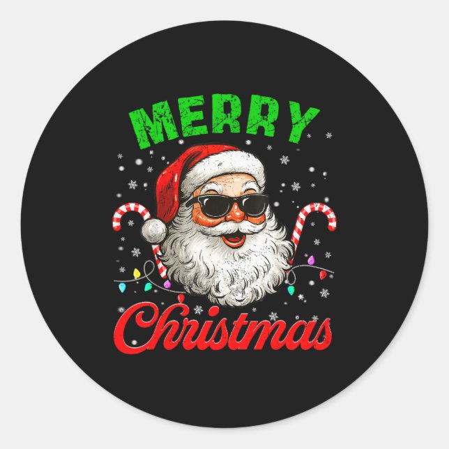 Sticker Rond Merry Christmas Retro Cool Santa Candy Cane Xmas M (Devant)