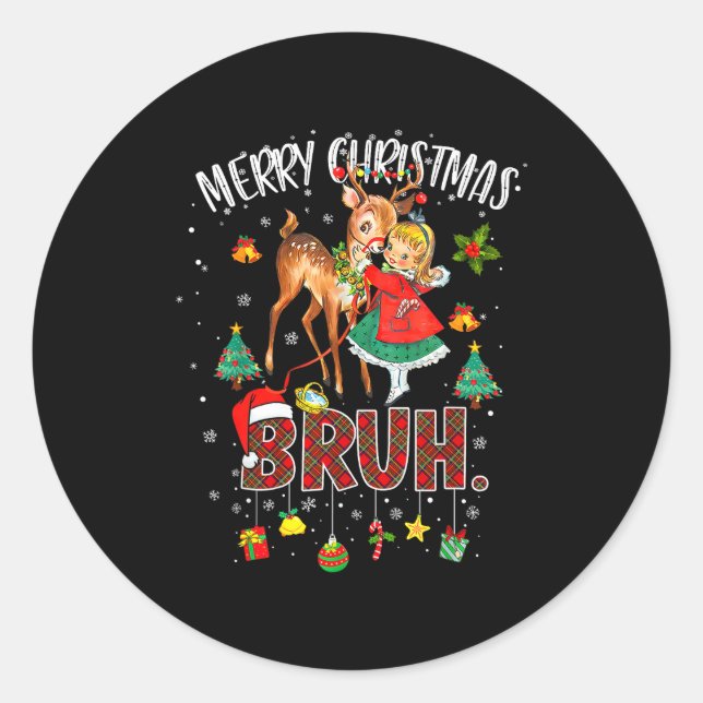 Sticker Rond Merry Christmas Rudolph The Red Nose Reindeer Bruh (Devant)