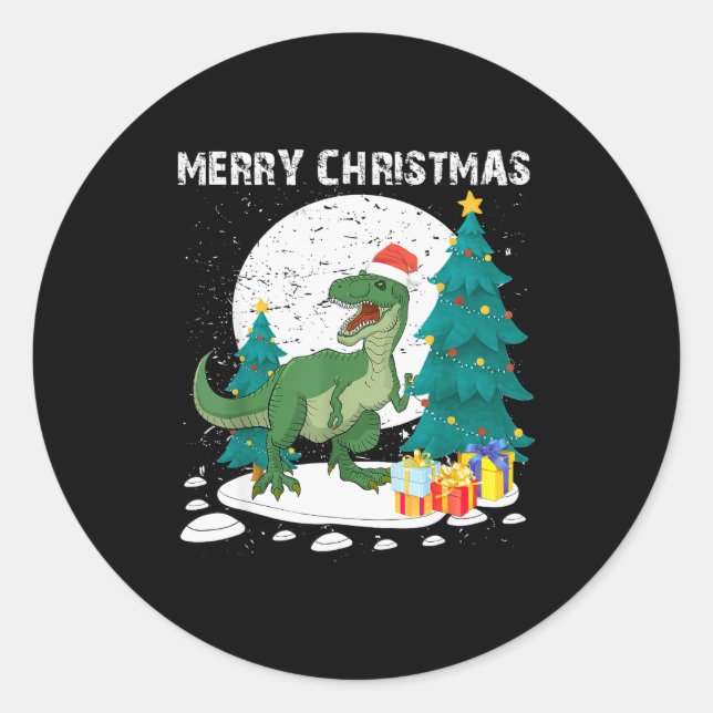 Sticker Rond Merry Christmas Shirts For Women Xmas Santa T Rex  (Devant)