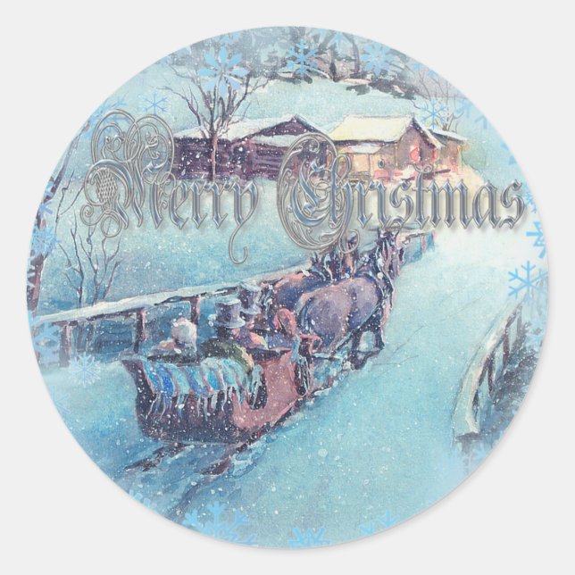 Sticker Rond MERRY CHRISTMAS SLEIGH RICHE par SHARON SHARPE (Devant)