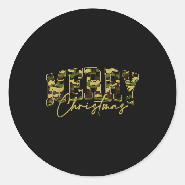 Sticker Rond Merry Christmas Squad Camo Camouflage Xmas Pajamas (Devant)